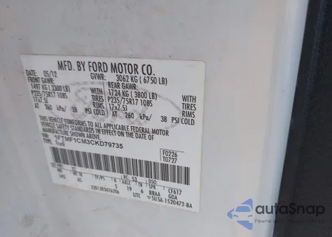 2012 Ford F-150 Xl from USA, damaged, VIN 1FTMF1CM3CKD79735